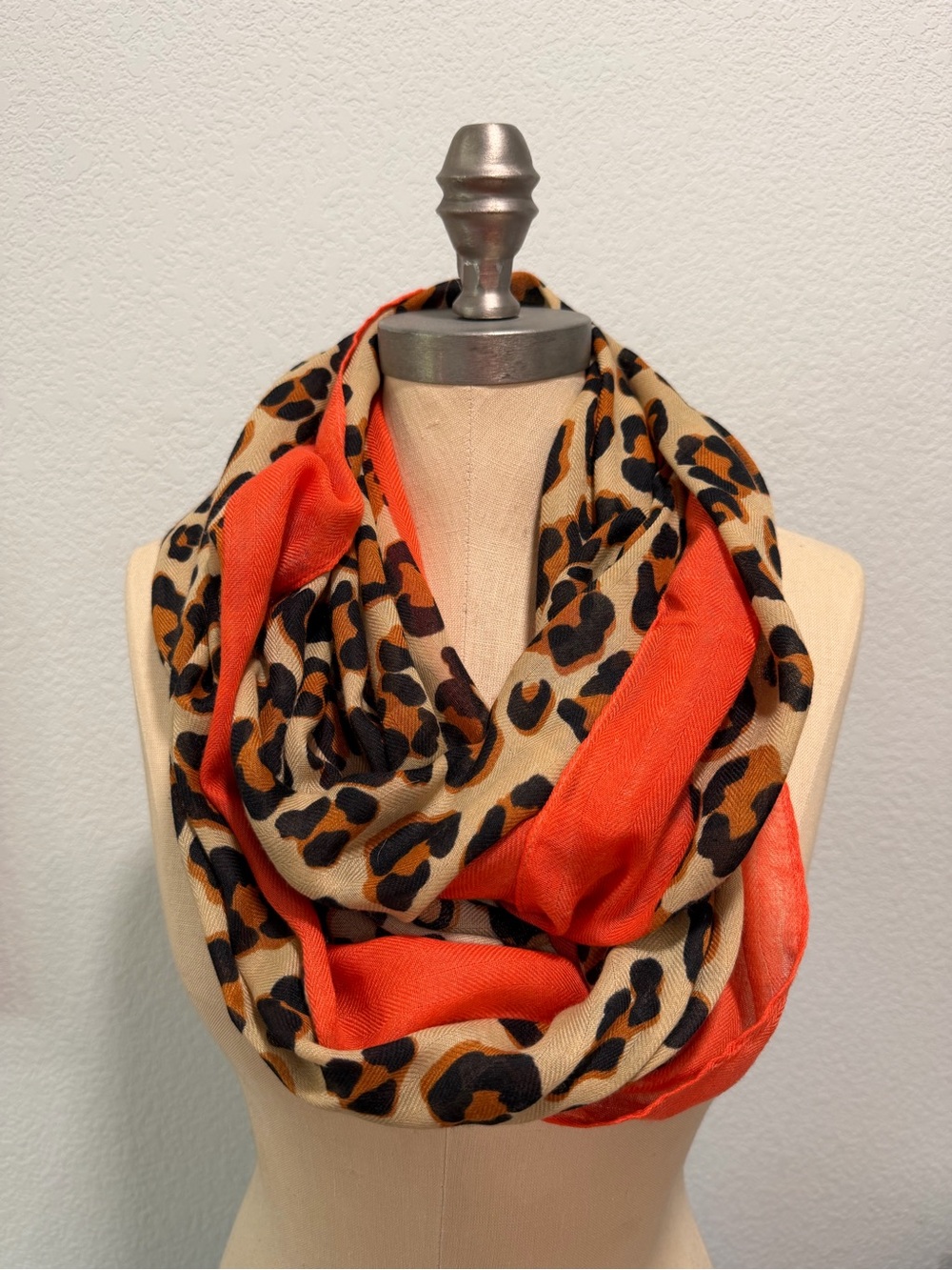 Old Navy Leopard Print Infinity Scarf with Orange Trim